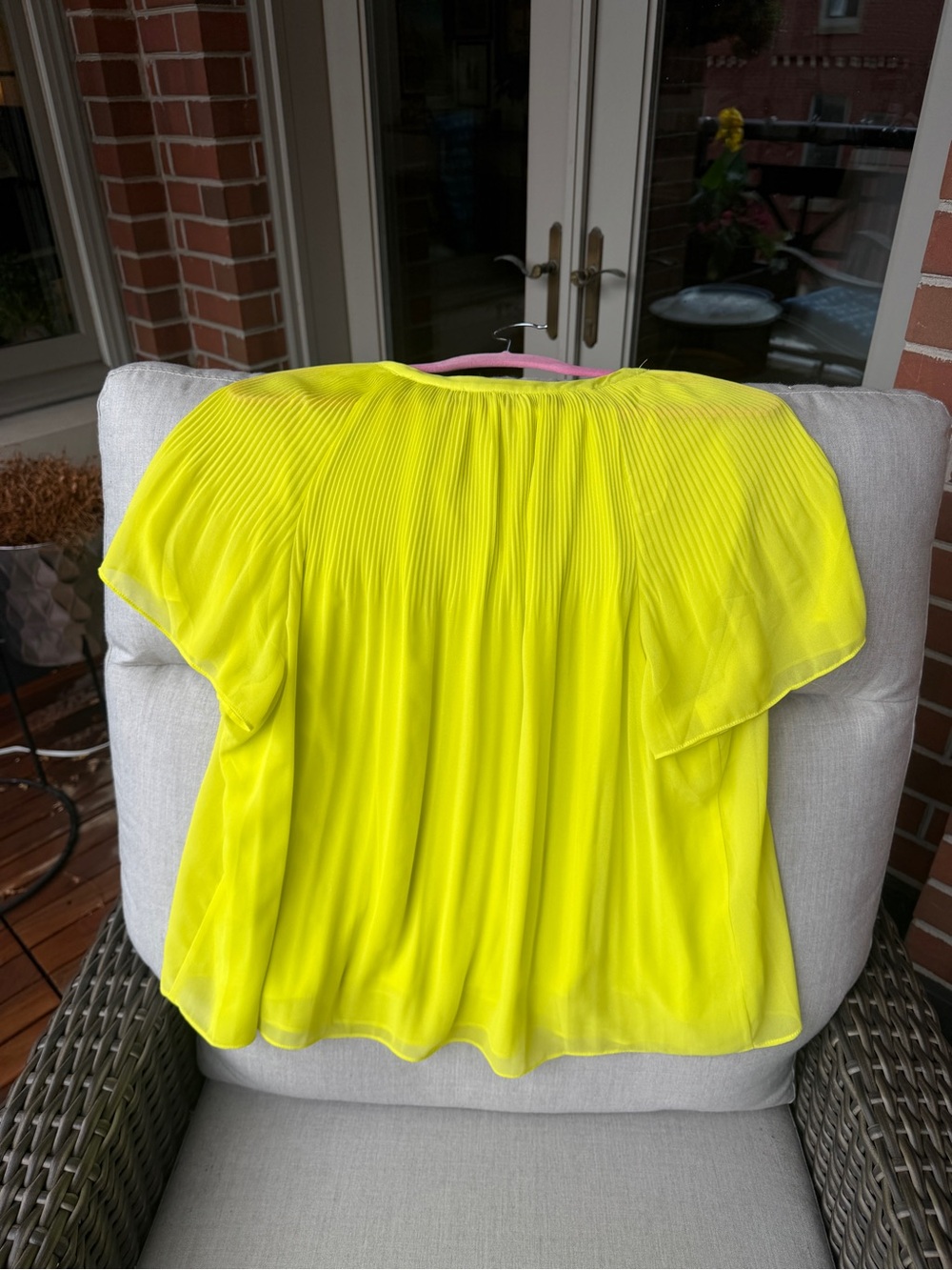 Halogen Bright Yellow Pleated V-Neck Short Sleeve Blouse - Picture 3 of 10